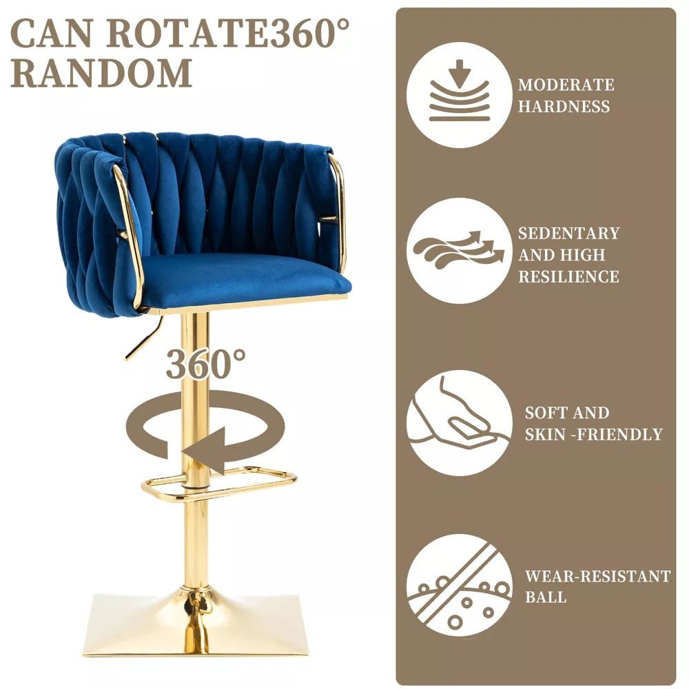 SERENITa Modern Velvet Breakfast Bar Stools Swivel Barstools Adjustable Counter Stools with Backrest Set of 2 V255-GP1782R-BLUE