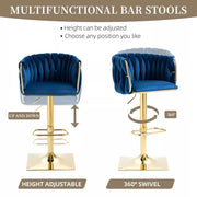 SERENITa Modern Velvet Breakfast Bar Stools Swivel Barstools Adjustable Counter Stools with Backrest Set of 2 V255-GP1782R-BLUE