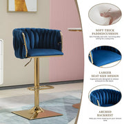 SERENITa Modern Velvet Breakfast Bar Stools Swivel Barstools Adjustable Counter Stools with Backrest Set of 2 V255-GP1782R-BLUE