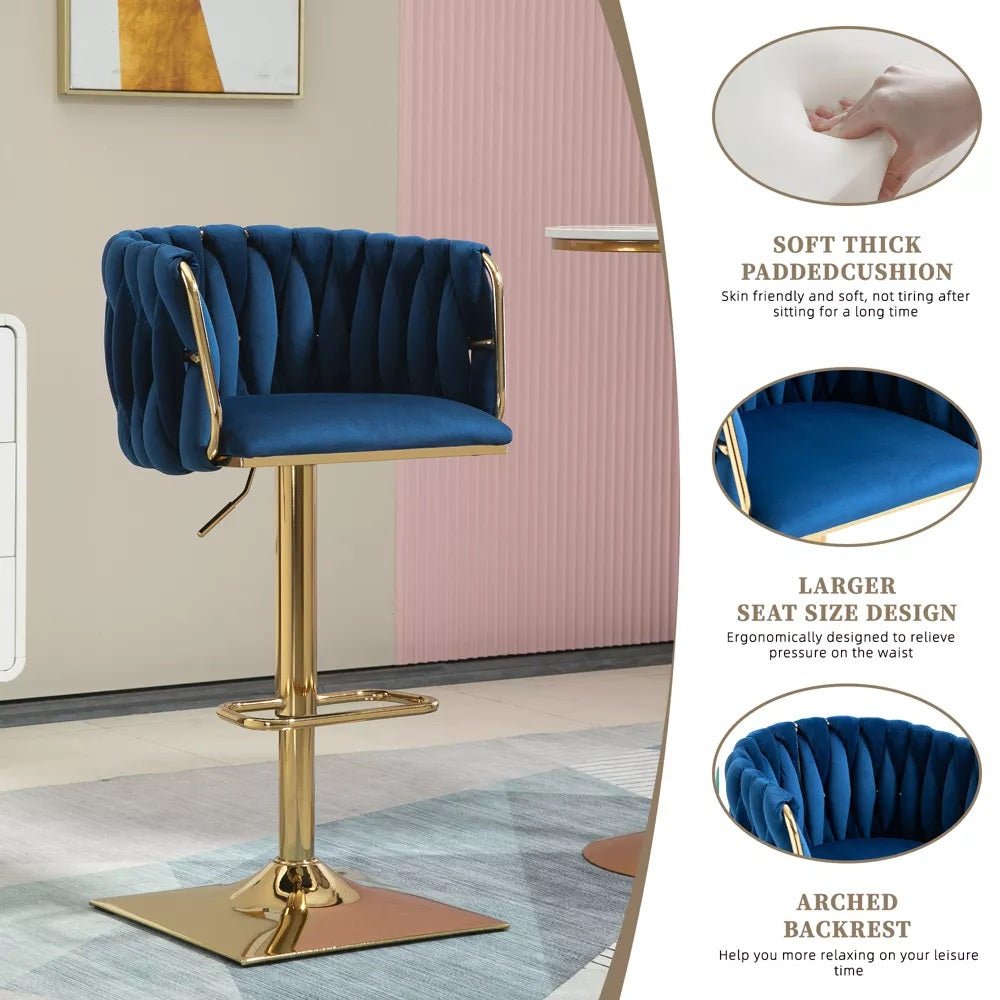SERENITa Modern Velvet Breakfast Bar Stools Swivel Barstools Adjustable Counter Stools with Backrest Set of 2 V255-GP1782R-BLUE