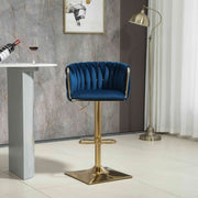 SERENITa Modern Velvet Breakfast Bar Stools Swivel Barstools Adjustable Counter Stools with Backrest Set of 2 V255-GP1782R-BLUE
