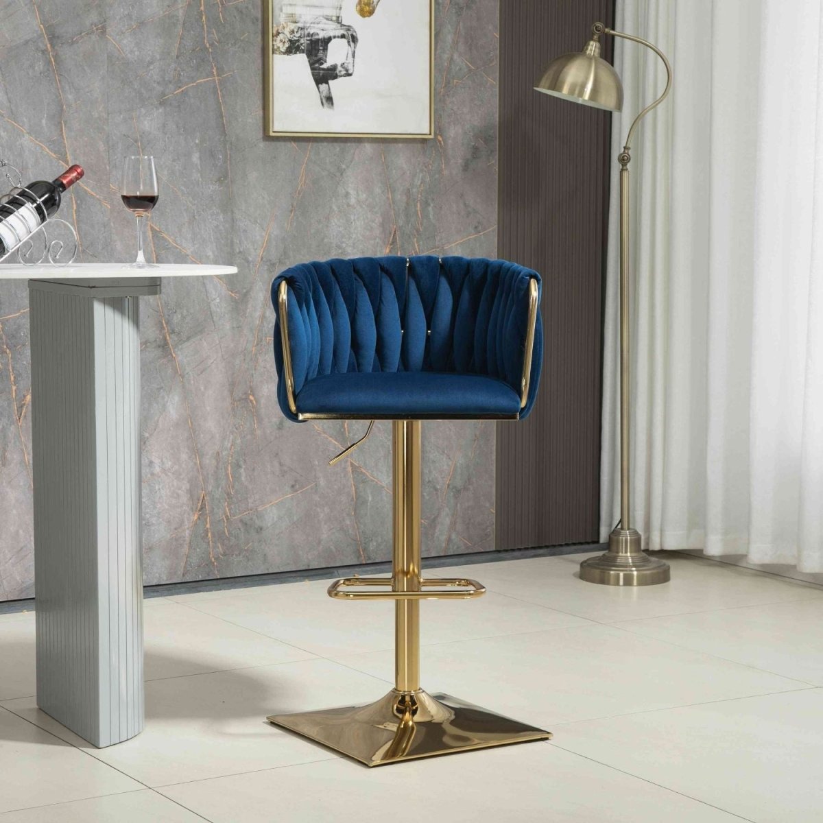 SERENITa Modern Velvet Breakfast Bar Stools Swivel Barstools Adjustable Counter Stools with Backrest Set of 2 V255-GP1782R-BLUE