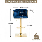 SERENITa Modern Velvet Breakfast Bar Stools Swivel Barstools Adjustable Counter Stools with Backrest Set of 2 V255-GP1782R-BLUE