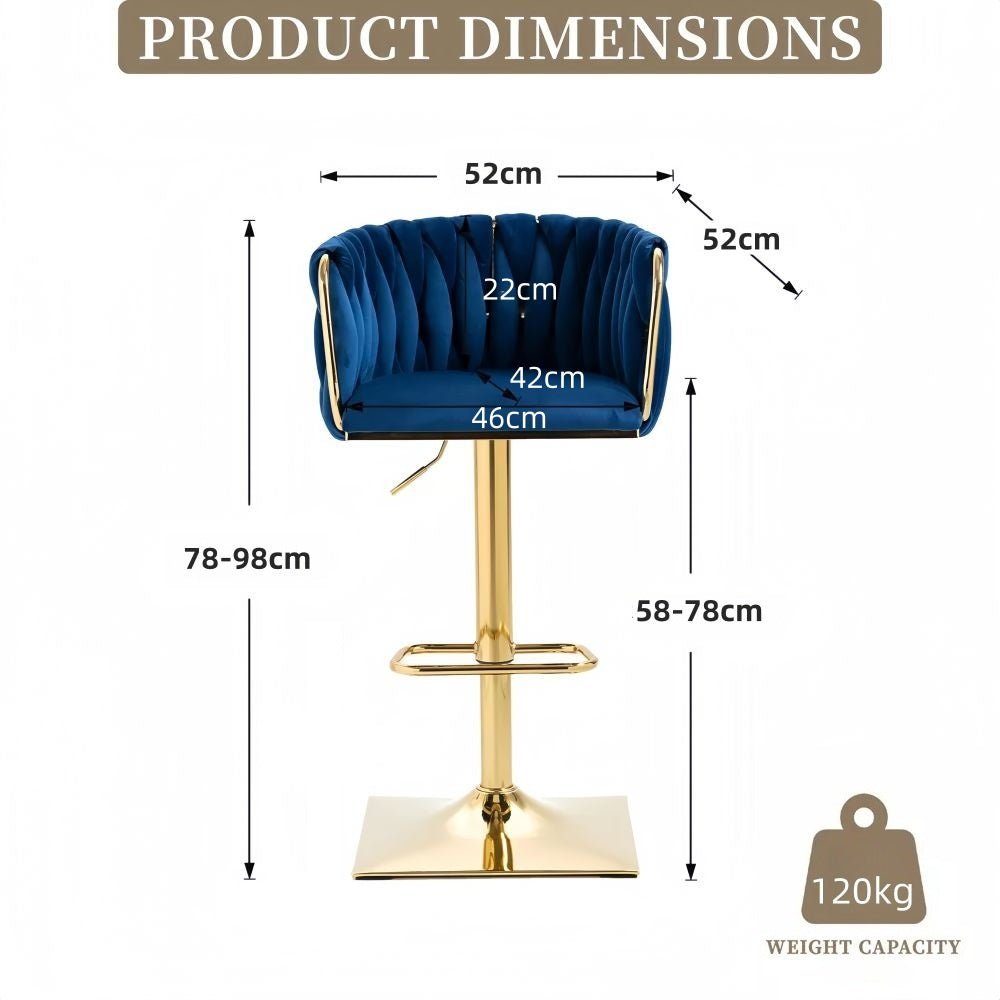 SERENITa Modern Velvet Breakfast Bar Stools Swivel Barstools Adjustable Counter Stools with Backrest Set of 2 V255-GP1782R-BLUE