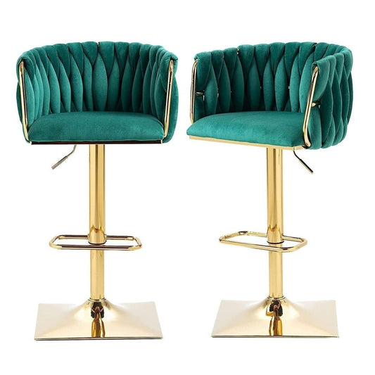SERENITa Modern Velvet Breakfast Bar Stools Swivel Barstools Adjustable Counter Stools with Backrest Set of 2 V255-GP1782R-GREEN