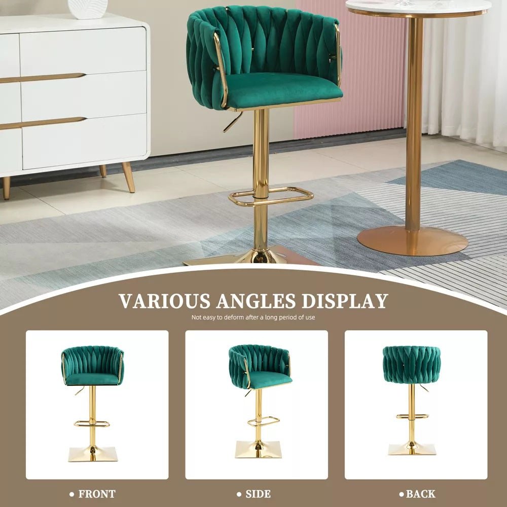 SERENITa Modern Velvet Breakfast Bar Stools Swivel Barstools Adjustable Counter Stools with Backrest Set of 2 V255-GP1782R-GREEN