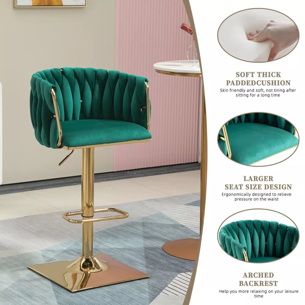 SERENITa Modern Velvet Breakfast Bar Stools Swivel Barstools Adjustable Counter Stools with Backrest Set of 2 V255-GP1782R-GREEN