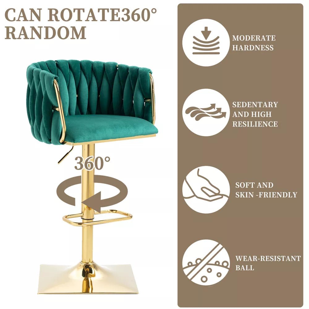 SERENITa Modern Velvet Breakfast Bar Stools Swivel Barstools Adjustable Counter Stools with Backrest Set of 2 V255-GP1782R-GREEN