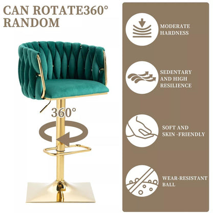 SERENITa Modern Velvet Breakfast Bar Stools Swivel Barstools Adjustable Counter Stools with Backrest Set of 2 V255-GP1782R-GREEN