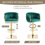 SERENITa Modern Velvet Breakfast Bar Stools Swivel Barstools Adjustable Counter Stools with Backrest Set of 2 V255-GP1782R-GREEN