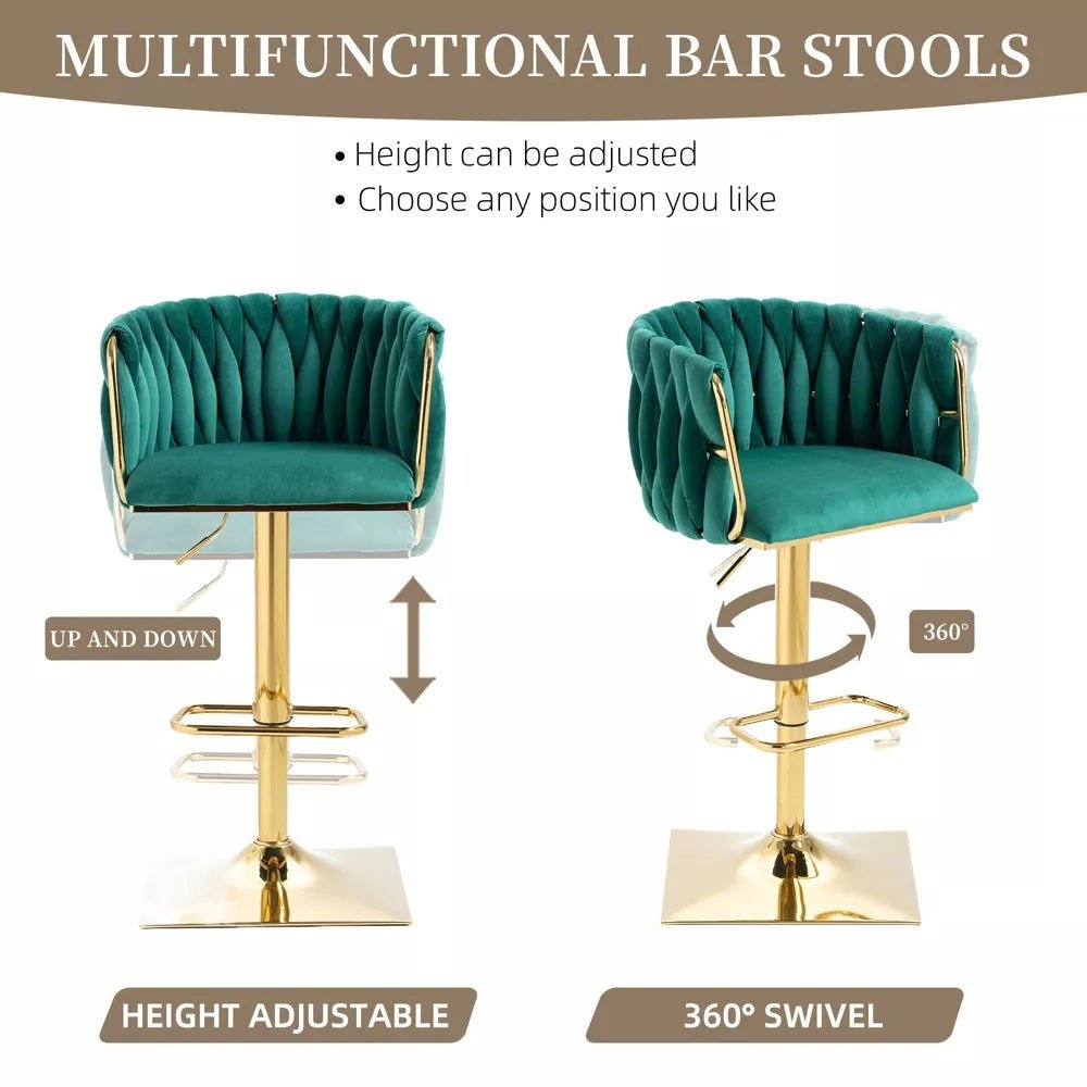 SERENITa Modern Velvet Breakfast Bar Stools Swivel Barstools Adjustable Counter Stools with Backrest Set of 2 V255-GP1782R-GREEN