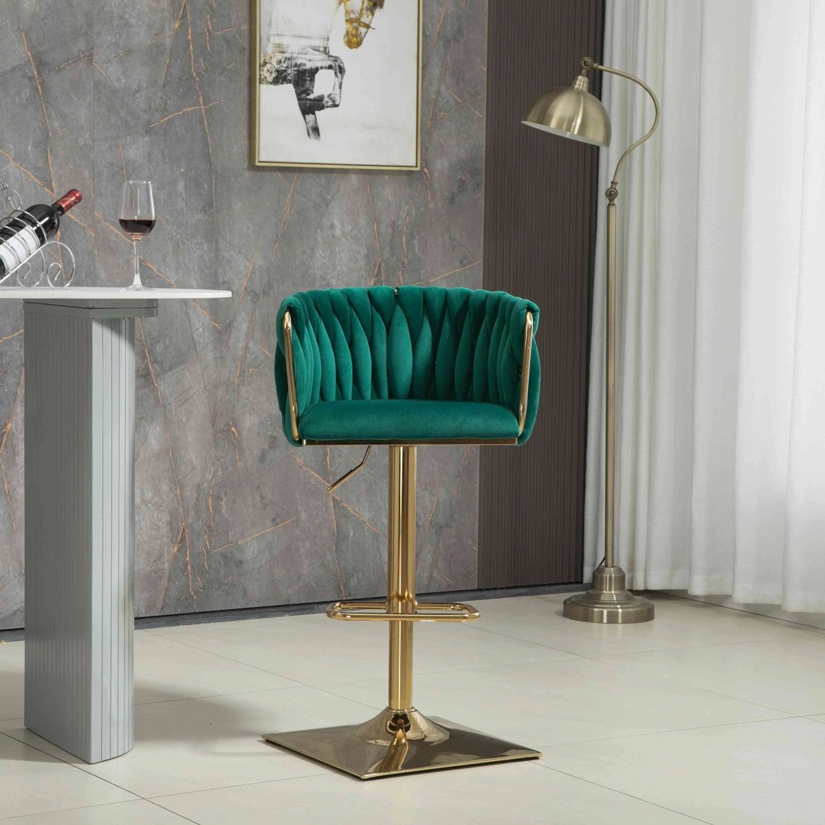 SERENITa Modern Velvet Breakfast Bar Stools Swivel Barstools Adjustable Counter Stools with Backrest Set of 2 V255-GP1782R-GREEN