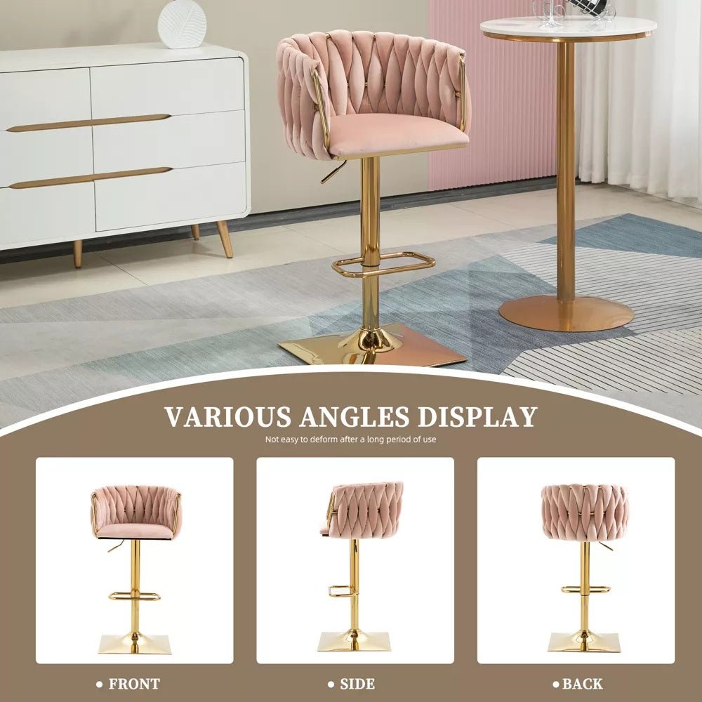 SERENITa Modern Velvet Breakfast Bar Stools Swivel Barstools Adjustable Counter Stools with Backrest Set of 2 V255-GP1782R-PINK