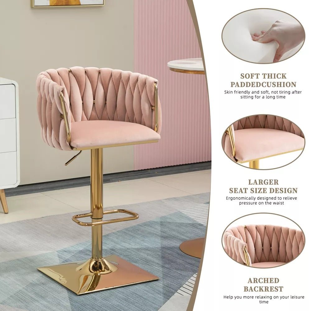 SERENITa Modern Velvet Breakfast Bar Stools Swivel Barstools Adjustable Counter Stools with Backrest Set of 2 V255-GP1782R-PINK