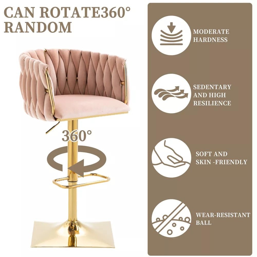 SERENITa Modern Velvet Breakfast Bar Stools Swivel Barstools Adjustable Counter Stools with Backrest Set of 2 V255-GP1782R-PINK
