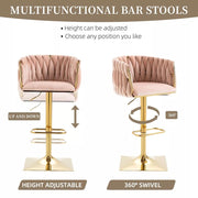 SERENITa Modern Velvet Breakfast Bar Stools Swivel Barstools Adjustable Counter Stools with Backrest Set of 2 V255-GP1782R-PINK