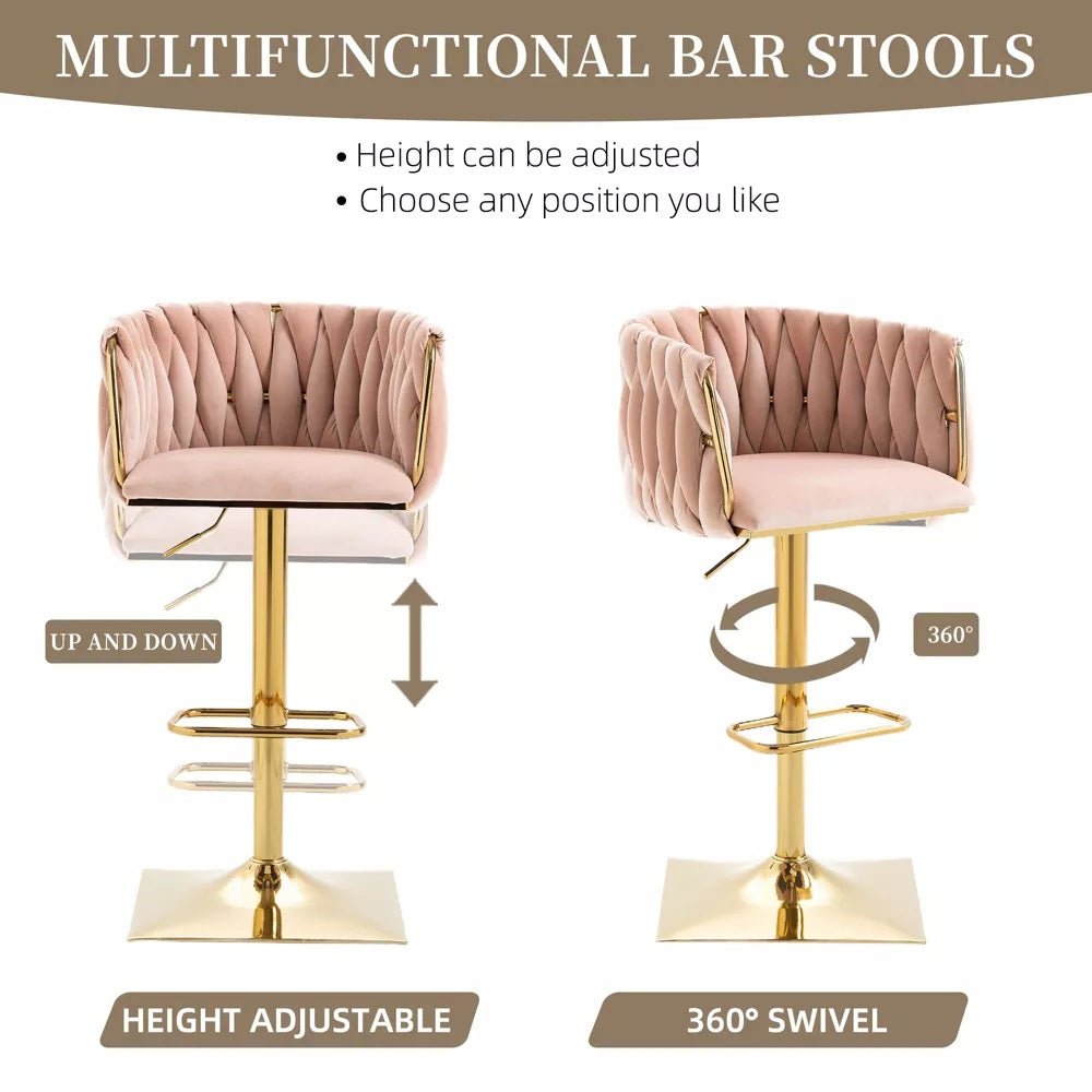 SERENITa Modern Velvet Breakfast Bar Stools Swivel Barstools Adjustable Counter Stools with Backrest Set of 2 V255-GP1782R-PINK