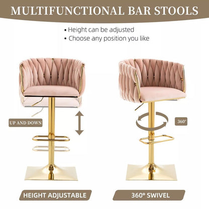 SERENITa Modern Velvet Breakfast Bar Stools Swivel Barstools Adjustable Counter Stools with Backrest Set of 2 V255-GP1782R-PINK