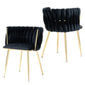 SERENITa Black Modern Hand Weaving Dining Chairs,Velvet Upholstered Side Chairs with Gold Legs, Chic Vanity V255-GP1800-DC-BLACK