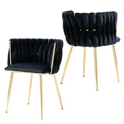 SERENITa Black Modern Hand Weaving Dining Chairs,Velvet Upholstered Side Chairs with Gold Legs, Chic Vanity V255-GP1800-DC-BLACK