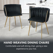 SERENITa Black Modern Hand Weaving Dining Chairs,Velvet Upholstered Side Chairs with Gold Legs, Chic Vanity V255-GP1800-DC-BLACK