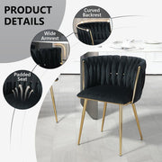 SERENITa Black Modern Hand Weaving Dining Chairs,Velvet Upholstered Side Chairs with Gold Legs, Chic Vanity V255-GP1800-DC-BLACK