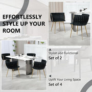 SERENITa Black Modern Hand Weaving Dining Chairs,Velvet Upholstered Side Chairs with Gold Legs, Chic Vanity V255-GP1800-DC-BLACK