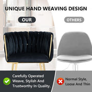 SERENITa Black Modern Hand Weaving Dining Chairs,Velvet Upholstered Side Chairs with Gold Legs, Chic Vanity V255-GP1800-DC-BLACK
