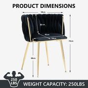SERENITa Black Modern Hand Weaving Dining Chairs,Velvet Upholstered Side Chairs with Gold Legs, Chic Vanity V255-GP1800-DC-BLACK