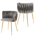 SERENITa Grey Modern Hand Weaving Dining Chairs,Velvet Upholstered Side Chairs with Gold Legs, Chic Vanity V255-GP1800-DC-GREY