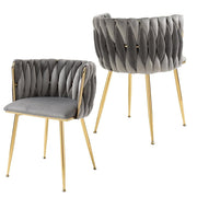 SERENITa Grey Modern Hand Weaving Dining Chairs,Velvet Upholstered Side Chairs with Gold Legs, Chic Vanity V255-GP1800-DC-GREY