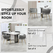 SERENITa Grey Modern Hand Weaving Dining Chairs,Velvet Upholstered Side Chairs with Gold Legs, Chic Vanity V255-GP1800-DC-GREY