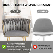 SERENITa Grey Modern Hand Weaving Dining Chairs,Velvet Upholstered Side Chairs with Gold Legs, Chic Vanity V255-GP1800-DC-GREY
