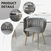 SERENITa Grey Modern Hand Weaving Dining Chairs,Velvet Upholstered Side Chairs with Gold Legs, Chic Vanity V255-GP1800-DC-GREY