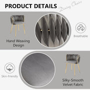 SERENITa Grey Modern Hand Weaving Dining Chairs,Velvet Upholstered Side Chairs with Gold Legs, Chic Vanity V255-GP1800-DC-GREY
