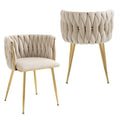 SERENITa Ivory Modern Hand Weaving Dining Chairs,Velvet Upholstered Side Chairs with Gold Legs, Chic Vanity V255-GP1800-DC-IVORY
