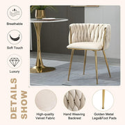 SERENITa Ivory Modern Hand Weaving Dining Chairs,Velvet Upholstered Side Chairs with Gold Legs, Chic Vanity V255-GP1800-DC-IVORY