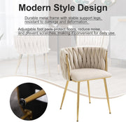 SERENITa Ivory Modern Hand Weaving Dining Chairs,Velvet Upholstered Side Chairs with Gold Legs, Chic Vanity V255-GP1800-DC-IVORY