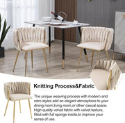 SERENITa Ivory Modern Hand Weaving Dining Chairs,Velvet Upholstered Side Chairs with Gold Legs, Chic Vanity V255-GP1800-DC-IVORY