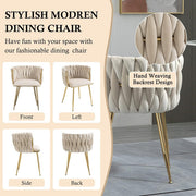 SERENITa Ivory Modern Hand Weaving Dining Chairs,Velvet Upholstered Side Chairs with Gold Legs, Chic Vanity V255-GP1800-DC-IVORY