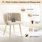 SERENITa Ivory Modern Hand Weaving Dining Chairs,Velvet Upholstered Side Chairs with Gold Legs, Chic Vanity V255-GP1800-DC-IVORY
