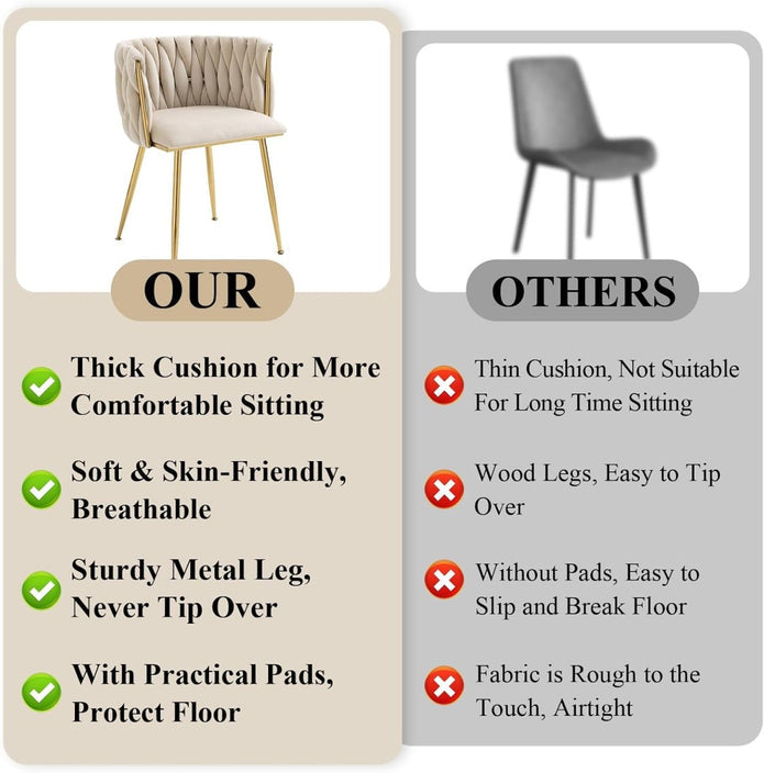 SERENITa Ivory Modern Hand Weaving Dining Chairs,Velvet Upholstered Side Chairs with Gold Legs, Chic Vanity V255-GP1800-DC-IVORY