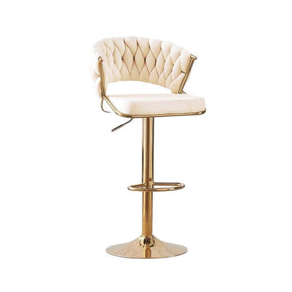 2x Height Beige Velvet Padded Golden Round Base Barstools Chairs V255-GP1802R-BEIGE