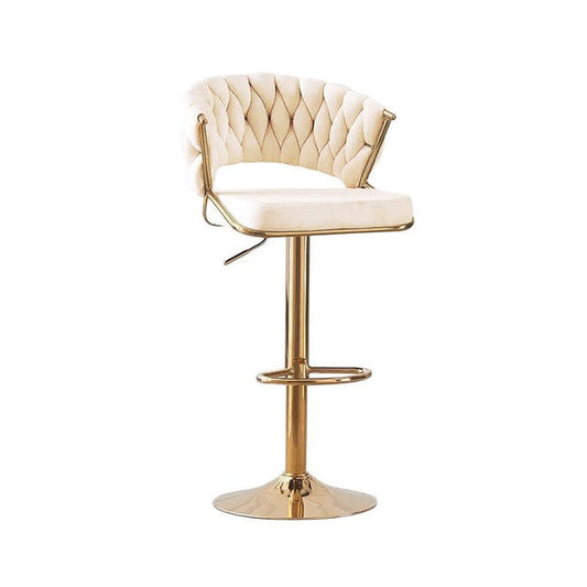 2x Height Beige Velvet Padded Golden Round Base Barstools Chairs V255-GP1802R-BEIGE