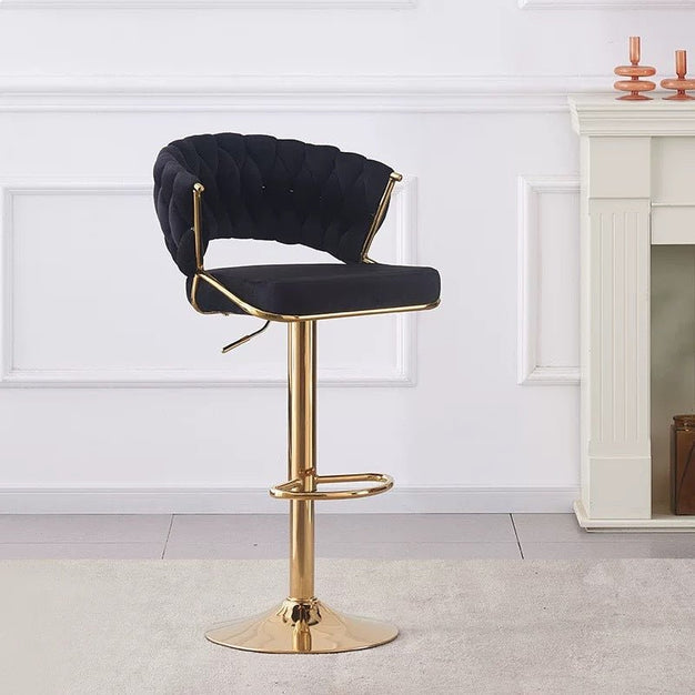 2x Height Black Velvet Padded Golden Round Base Barstools Chairs V255-GP1802R-BLACK