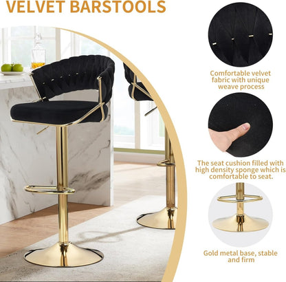 2x Height Green Velvet Padded Golden Round Base Barstools Chairs V255-GP1802R-GREEN
