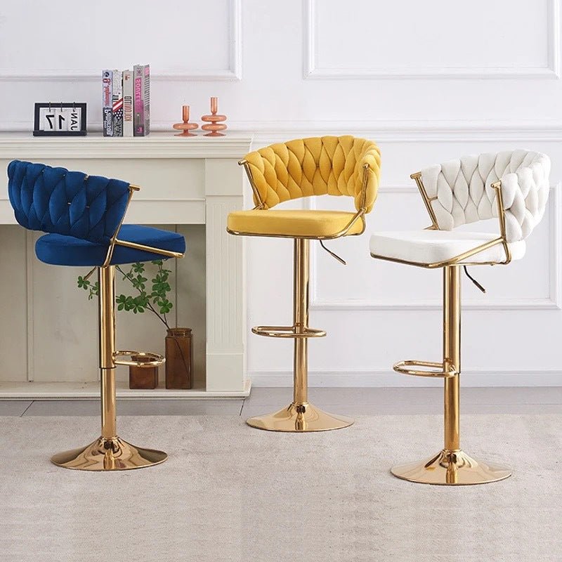 2x Height Green Velvet Padded Golden Round Base Barstools Chairs V255-GP1802R-GREEN