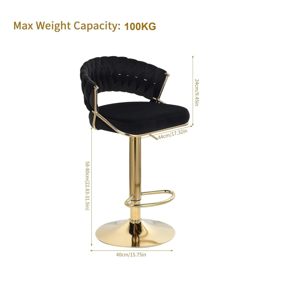 2x Height Green Velvet Padded Golden Round Base Barstools Chairs V255-GP1802R-GREEN