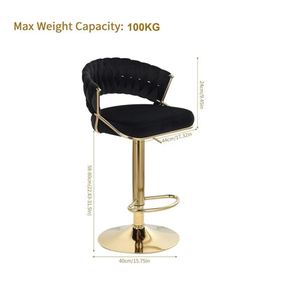 2x Height Green Velvet Padded Golden Round Base Barstools Chairs V255-GP1802R-GREEN