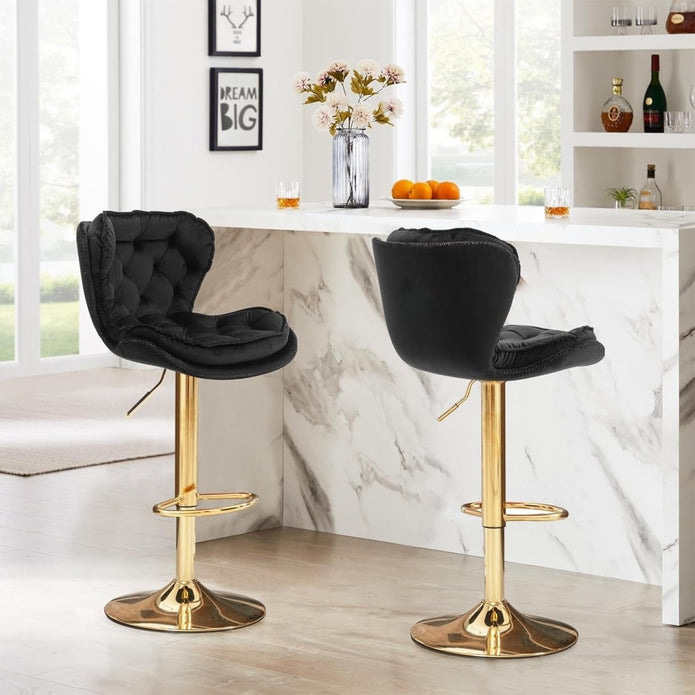 SERENITa Swivel Bar Stools Set of 2 Counter Height Barstools with Back Velvet Upholstered Adjustable Stool V255-GP2210R-BLACK